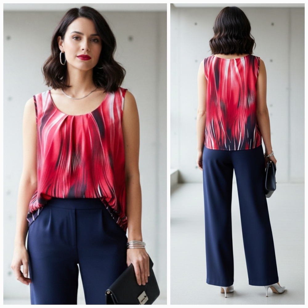 Sleeveless Red Patterned Women's Shell Top